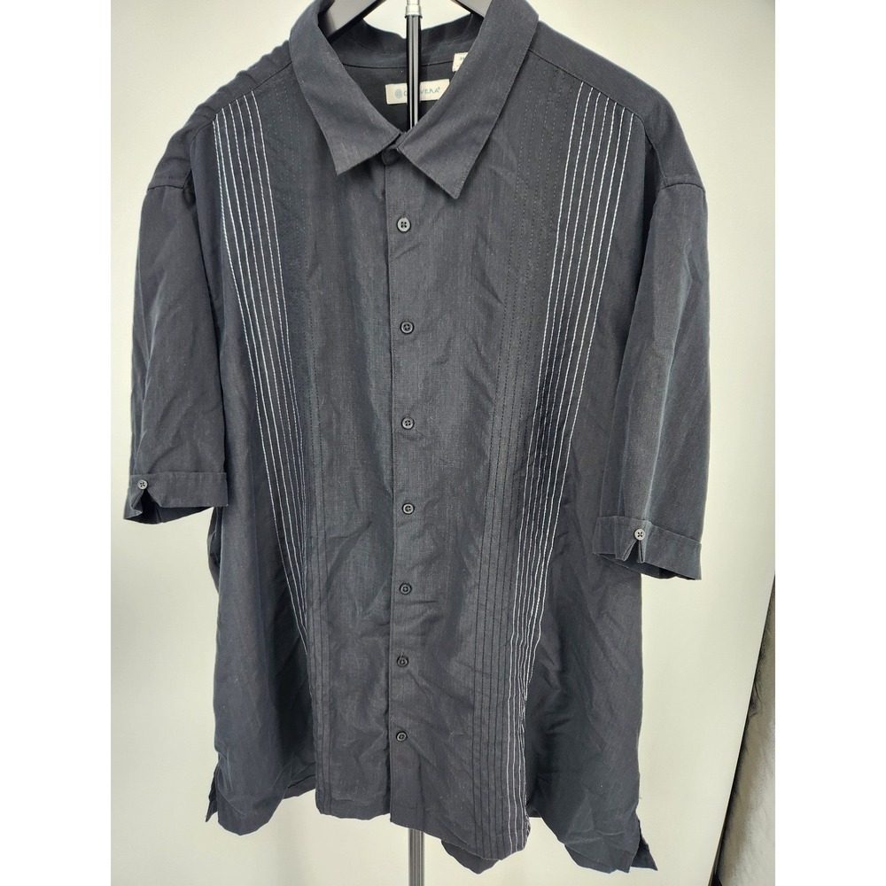 Cubavera Mens 3XLT Black Pintuck Short Sleeve Guayabera Button Down Shirt